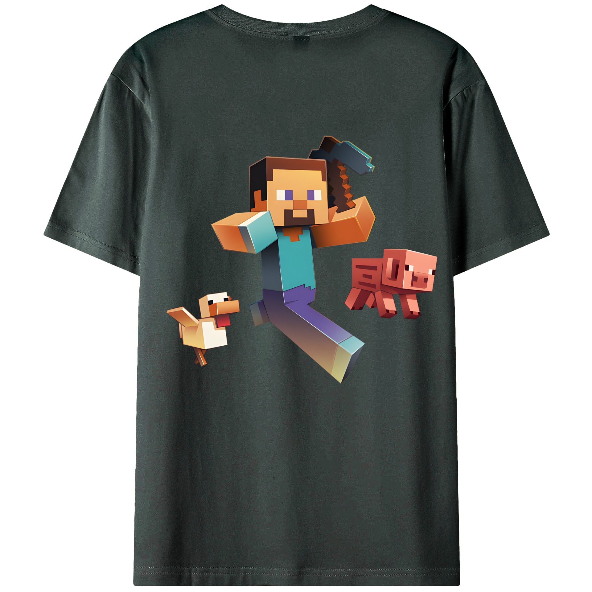 （画像用） マインクラフト ブロックの世界 Minecraft MC Block world 綿100％ メンズ半袖Tシャツ（バックプリント） 通気性